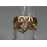 9ct gold twist shank engagement ring with illusion set diamond, together with a 9ct gold engraved