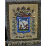 Probably 19th Century tapestry heraldic banner, 'Alava'. 80 x 68cm approx. (B.P. 21% + VAT)