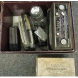 Box of various vintage radios and other electrical items to include; a Sovereign Hacker radio, a
