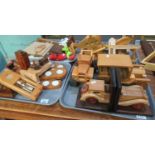 Four trays of scratch built toys and other items to include; vintage cars, pair of bookends,