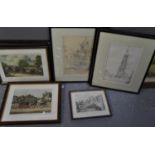 Box of assorted furnishing pictures, coaching scenes, architectural studies, etc. (B.P. 21% + VAT)