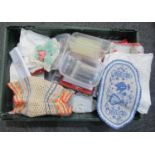 Box containing various vintage haberdashery items to include; beads, various colours of threads,