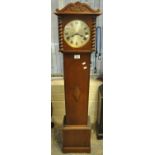 Early 20th century oak two-train grandmother clock with silvered face and Roman numerals. (B.P.