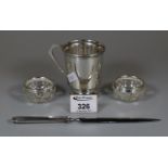 Silver Christening cup, Birmingham 1914, 1.88 troy oz approx, together with a pair of silver mounted