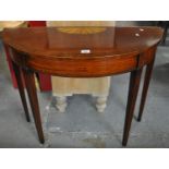 Edwardian mahogany inlaid demi-lune side table on square tapering legs. (B.P. 21% + VAT)