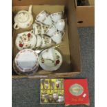 Box of mostly china teaware to include; Alfred Meakin floral teapot, Royal Ascot bone china rose