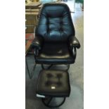 Black leather computer or office arm chair with matching stool. (B.P. 21% + VAT)