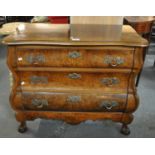 Walnut Bombay commode chest of three drawers on ball and claw feet. (B.P. 21% + VAT)