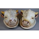 Pair of Staffordshire novelty cheese dishes and covers in the form of a bull's head. (2) (B.P. 21% +