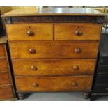 19th century oak straight front chest with two short and three long drawers, on baluster turned