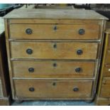 Rustic pine straight front chest with four long drawers, on bun feet. (B.P. 21% + VAT)