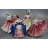 Four Royal Doulton bone china figurines to include; 'Elaine' HN3307, 'Pretty Ladies, Sara'