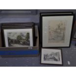 Box of assorted furnishing pictures, coaching scenes, architectural studies, etc. (B.P. 21% + VAT)