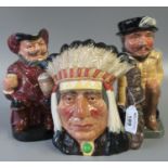 Royal Doulton North American Indian D6611 character jug, together with two Royal Doulton toby