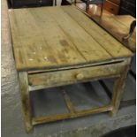 Victorian pine refractory type kitchen table with pull-out drawer on square legs. (B.P. 21% + VAT)