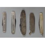 Collection of fiver silver hallmarked engine turned pan knives. (5) (B.P. 21% + VAT)