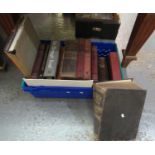 Box of large reference books to include: 'The New Standard Dictionary of the English Language' (