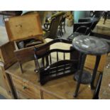 Small pine stool with shaped sides, the hinged lid revealing assorted shoe brushes, polish etc.