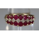 9ct gold ruby and diamond ring. Ring size L&1/2. Approx weight 3 grams. (B.P. 21% + VAT)