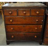 19th century oak straight front chest with three short and three long drawers, on bracket feet. (B.