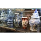 Collection of assorted oriental pottery and porcelain to include; two blue and white Chinese