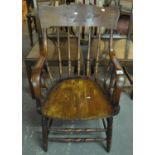 Early 20th Century stained oak spindle back bentwood elbow chair. (B.P. 21% + VAT)