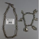 White metal charm bracelet, together with a silver albert T-bar watch chain. (B.P. 21% + VAT)