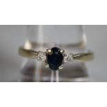 9ct white gold sapphire and diamond ring. Ring size R&1/2. Weight approx 2.4 grams. (B.P. 21% + VAT)