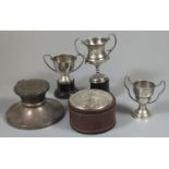 Bag of assorted silver and other items to include Capstan silver inkwell with loaded base, miniature