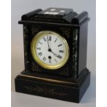 Late 19th Century black marble single train architectural mantel clock with Roman face. (B.P.