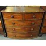 19th century mahogany bow front chest with two short and three long drawers. (B.P. 21% + VAT)