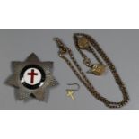 Silver and enamel badge marked In Hoc Signo Vinces, together with a gilt metal chain. (B.P. 21% +