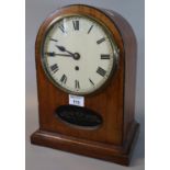 Early 20th Century mahogany single train mantel clock with arched case and Roman face. (B.P. 21% +