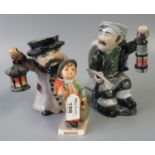 Two Roy Kirkham toby jugs of a coal miner and a night watchman, together with a West German Hummel