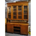 Late Victorian oak two-stage cabinet back dog kennel dresser on bun feet. (B.P. 21% + VAT)