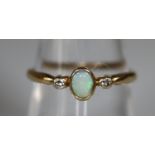 9ct gold opal and diamond ring. Ring size M&1/2. (B.P. 21% + VAT)