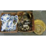 Box of mainly blue and white china to include; lidded tureens, various plates including; 'Old