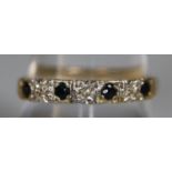 9ct gold sapphire and diamond half eternity style ring. Ring size R&1/2. Approx weight 1.8 grams. (