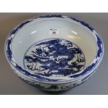 Modern Chinese porcelain blue and white bowl with flat everted rim, overall decorated with dragons
