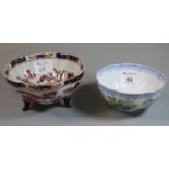 Chinese eggshell porcelain fluted bowl with blue stylised foliate borders around a continuous