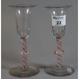 A pair of 18th Century style bell shaped wine glasses with air twist stems. (2) (B.P. 21% + VAT)