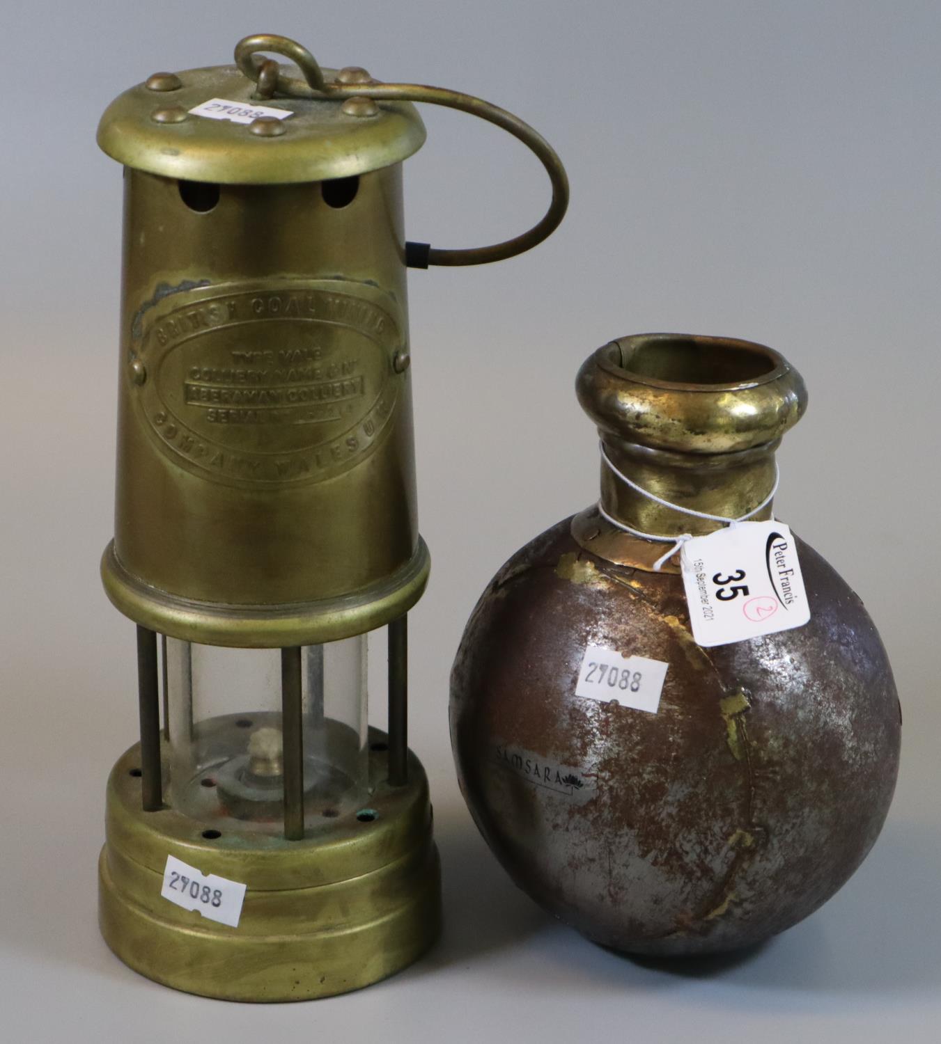 Brass miners safety lamp, British Coal Mining Company, Wales UK, type Vail Colliery 'Aberaman