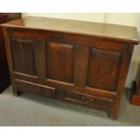 18th Century Welsh oak coffer having three fielded panels above two drawers on stile feet. (B.P. 21%