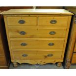 Late 19th Century pine straight front chest of two short and three long drawers on baluster turned