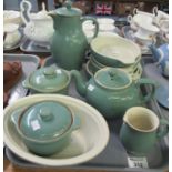 Tray of green Denby pottery to include; teapot, coffee pot, jug, tapas bowls, two lidded bowls. (11)