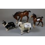 Four Beswick animal figurines to include; horse and foal, sheepdog and goat. (4) (B.P. 21% + VAT)