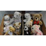 Two boxes of modern Steiff bears to include: Steiff panda, bridal bear, large white classic teddy