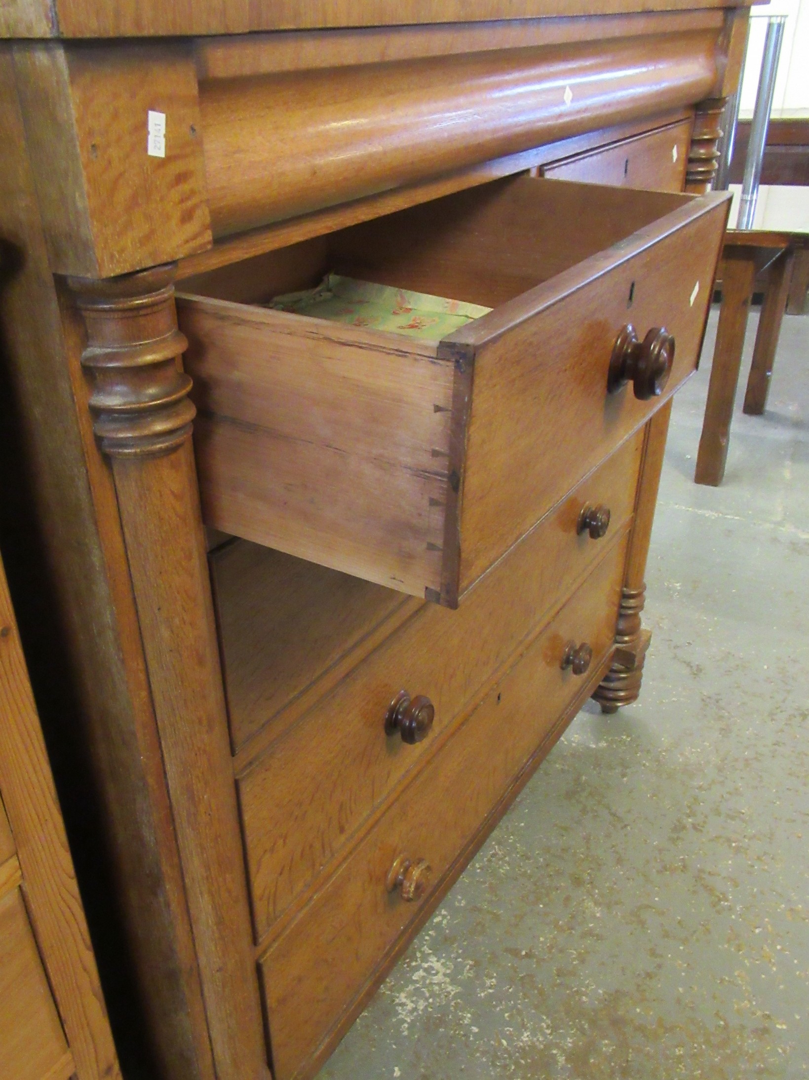 Victorian oak straight front chest of two short and three long drawers with pilaster supports and - Image 5 of 6