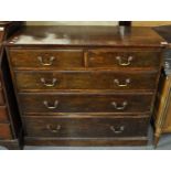 19th century oak straight front chest with two short and three long drawers on projecting base. (B.