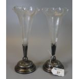 Pair of glass fluted table epergnes on silver plated moulded circular stepped bases. (2) (B.P. 21% +